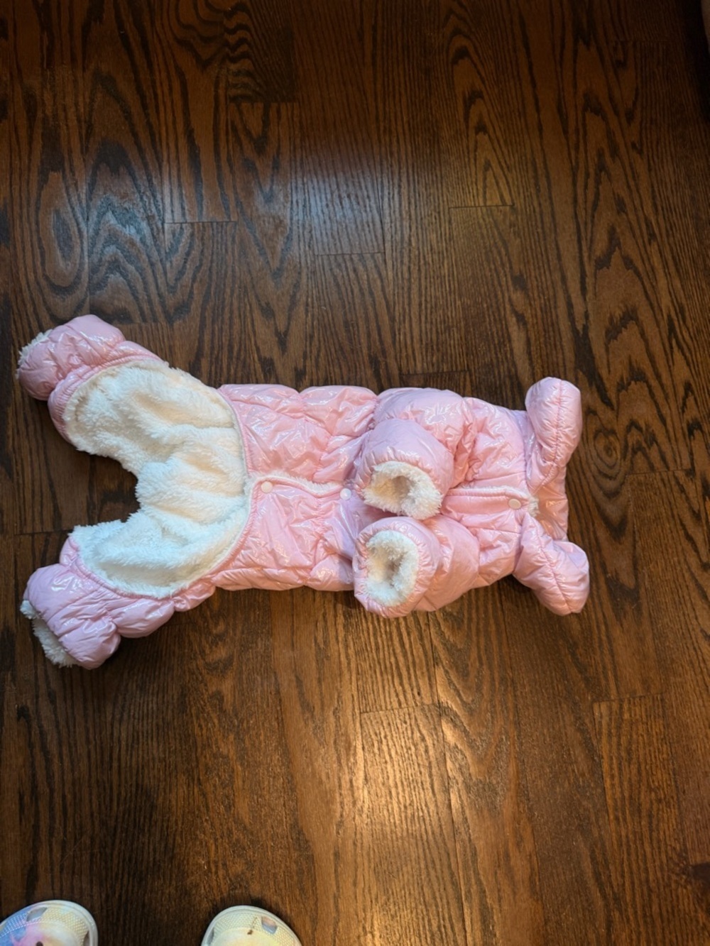 Plush Pink Quilted Dog Snowsuit with Faux Fur Lining